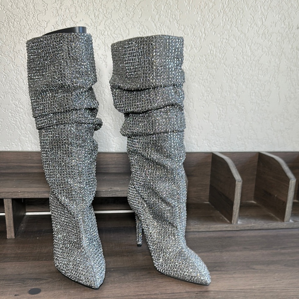 Jessica Simpson Silver Heeled Boots with Metallic Finish